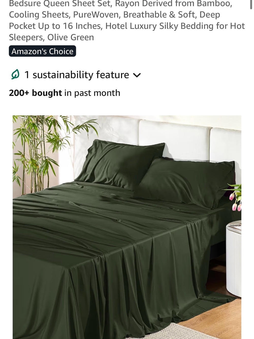 Bedsure Olive Green Cooling Rayon Sheet Set - Soft, Breathable Bedding